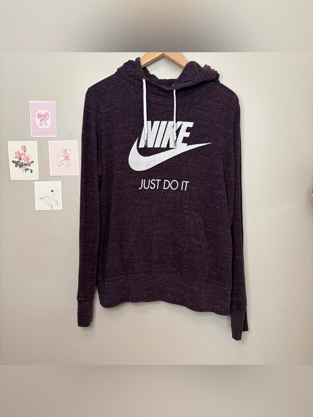 Nike organic cotton hoodie sweatshirt purple confetti white logo casual